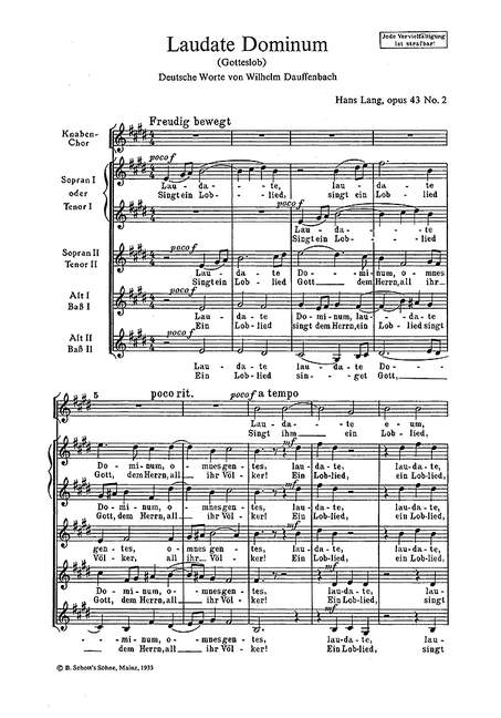 Laudate Dominum op. 43/2  für Kinderchor (Mez) mit Frauenchor (SSAA) oder Männerchor (TTBB)  Chorpartitur