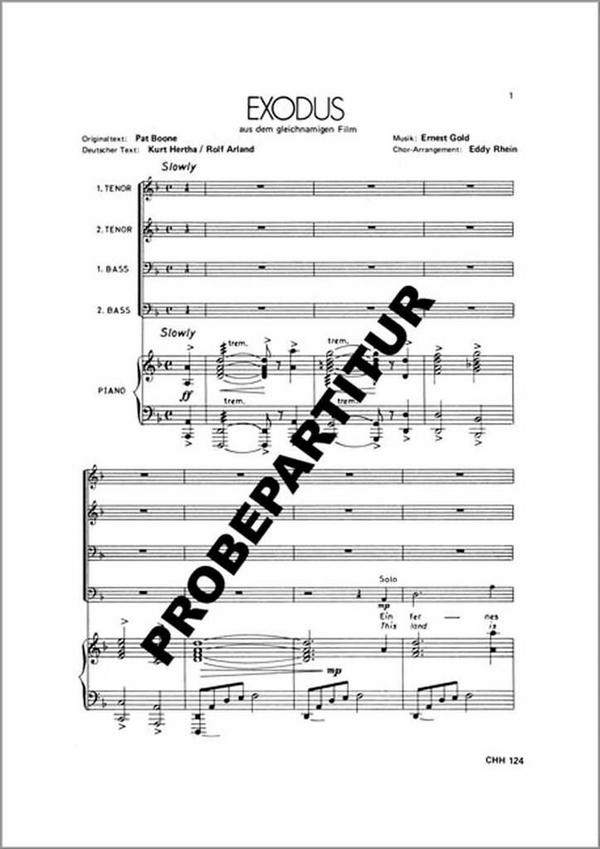 Exodus Titelmelodie aus dem Film&nbsp;&nbsp;für TTBB Chor und Klavier&nbsp;&nbsp;Partitur (dt/en)