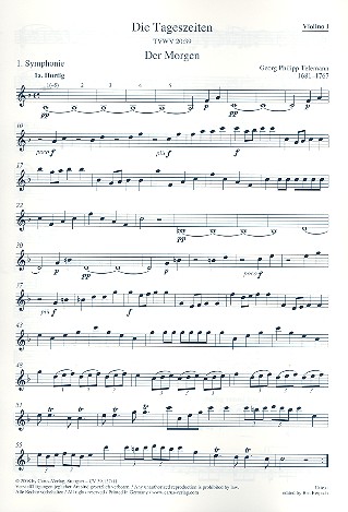 Die Tageszeiten für Soli (SATB),&nbsp;&nbsp;Chor und Orchester&nbsp;&nbsp;Violine 1