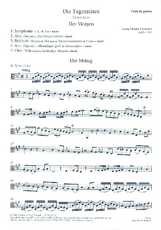 Die Tageszeiten für Soli (SATB),&nbsp;&nbsp;Chor und Orchester&nbsp;&nbsp;Viola da gamba