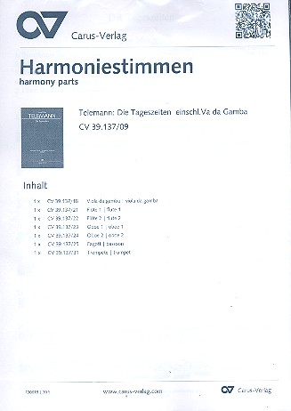 Die Tageszeiten für Soli (SATB),&nbsp;&nbsp;Chor und Orchester&nbsp;&nbsp;Harmonie