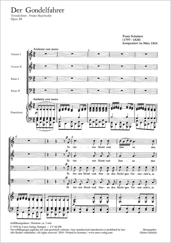 DER GONDELFAHRER OP.28 D809 FUER&nbsp;&nbsp;4STG MAENNERCHOR UND KLAVIER,&nbsp;&nbsp;PARTITUR (DT)