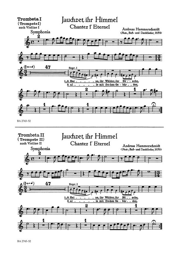 Jauchzet ihr Himmel für gem Chor&nbsp;&nbsp;(SSATB) und Orchester&nbsp;&nbsp;Trompete 1/2 (Violine)