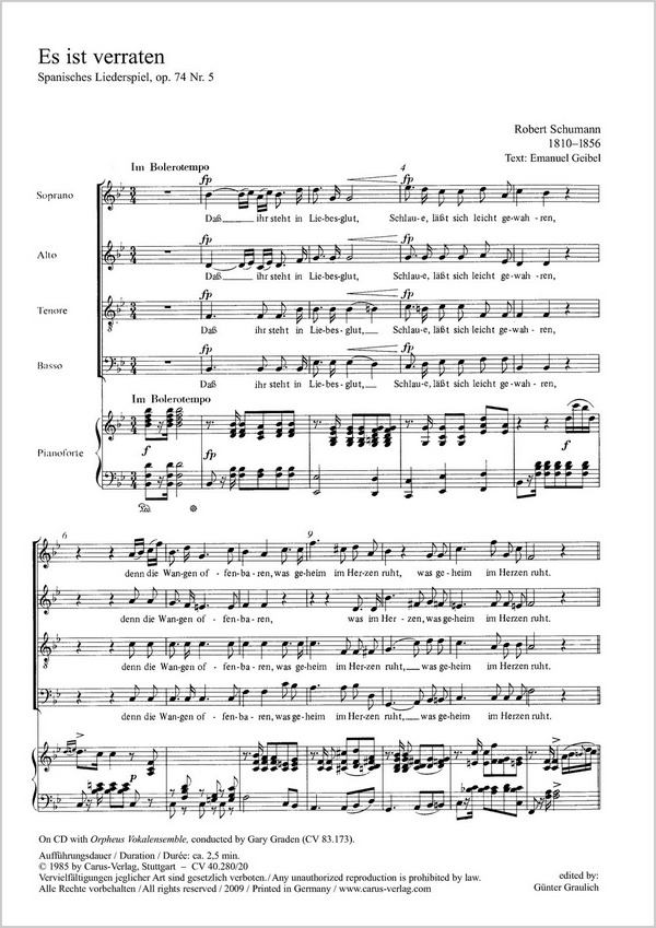 ES IST VERRATEN SOPRANO, ALTO,&nbsp;&nbsp;TENORE, BASSO, PIANOFORTE&nbsp;&nbsp;PARTITUR (DT)