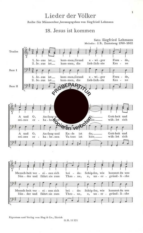 JESUS IST KOMMEN FUER MAENNERCHOR  LIEDER DER VOELKER  18