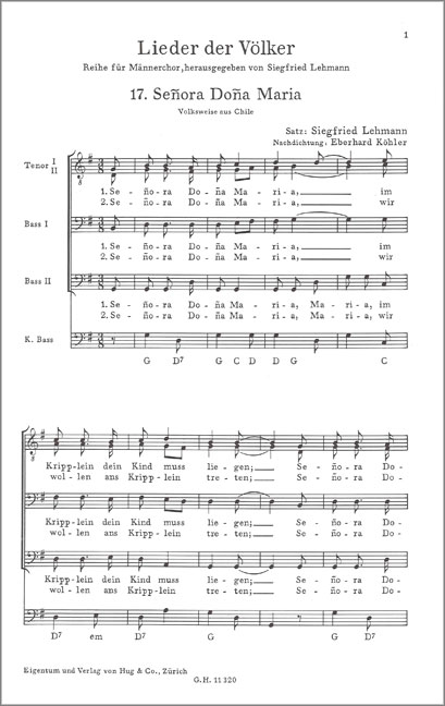 SENORA DONA MARIA VOLKSWEISE AUS  CHILE FUER MAENNERCHOR  PARTITUR (DT)