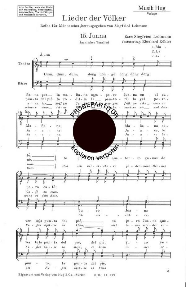 JUANA SPANISCHES TANZLIED FUER  MAENNERCHOR       PARTITUR (SP/DT)  LIEDER DER VOELKER