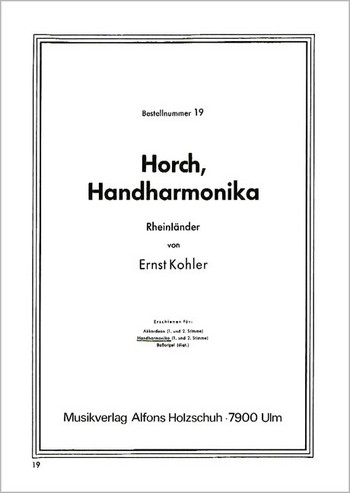 HORCH HANDHARMONIKA RHEIN-&nbsp;&nbsp;LAENDER FUER HANDHARMONIKA&nbsp;&nbsp;(MIT 2. STIMME)