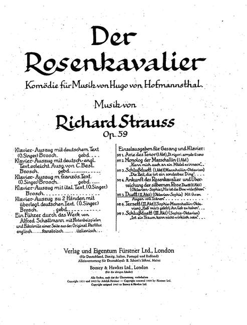 Mit ihren Augen voll Tränen aus 'Der Rosenkavalier'&nbsp;&nbsp;für 2 hohe Singstimmen und Klavier&nbsp;&nbsp;