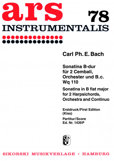 Sonatina B-Dur Wq110 für 2 Cembali,  Orchester und Bc  Partitur