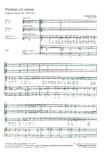Paratum cor meum SWV257&nbsp;&nbsp;für Sopran (Tenor), 2 Violinen und Bc&nbsp;&nbsp;Partitur