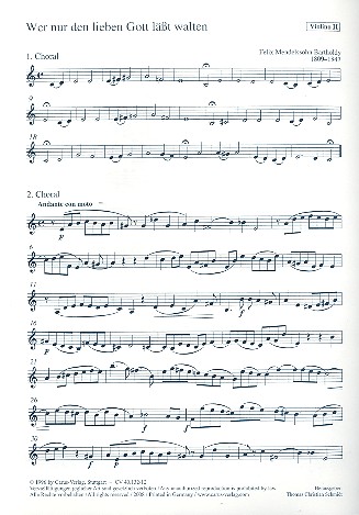 Wer nur den lieben Gott lässt walten&nbsp;&nbsp;für Sopran, gem Chor und Streicher&nbsp;&nbsp;Violine 2
