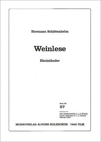 WEINLESE RHEINLAENDER FUER  HANDHARMONIKA (MIT 2. STIMME)  