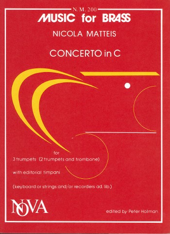 Concerto C major for 3 trumpets (2 trp and  trb), editorial timpani, keyboard or strings/rec.  ad lib.,    score and 6 parts