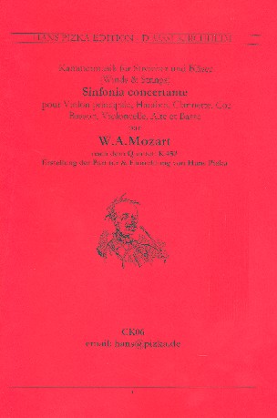 Sinfonia concertante KV452 für Oboe,&nbsp;&nbsp;Klarinette, Horn, Fagott, Violine, Viola,&nbsp;&nbsp;Violoncello und Kontrabass,  Partitur und Stimmen