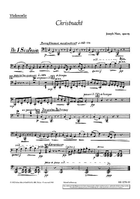 Christnacht op. 85  für gemischten Chor (SATB) (Frauenchor, Kinderchor) mit Soli (SSATBarB  Einzelstimme - Violoncello