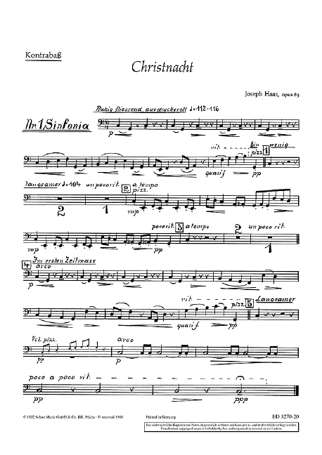 Christnacht op. 85  für gemischten Chor (SATB) (Frauenchor, Kinderchor) mit Soli (SSATBarB  Einzelstimme - Kontrabass