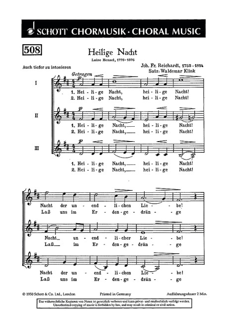 Heilige Nacht&nbsp;&nbsp;für 3 gleiche Stimmen&nbsp;&nbsp;Chorpartitur