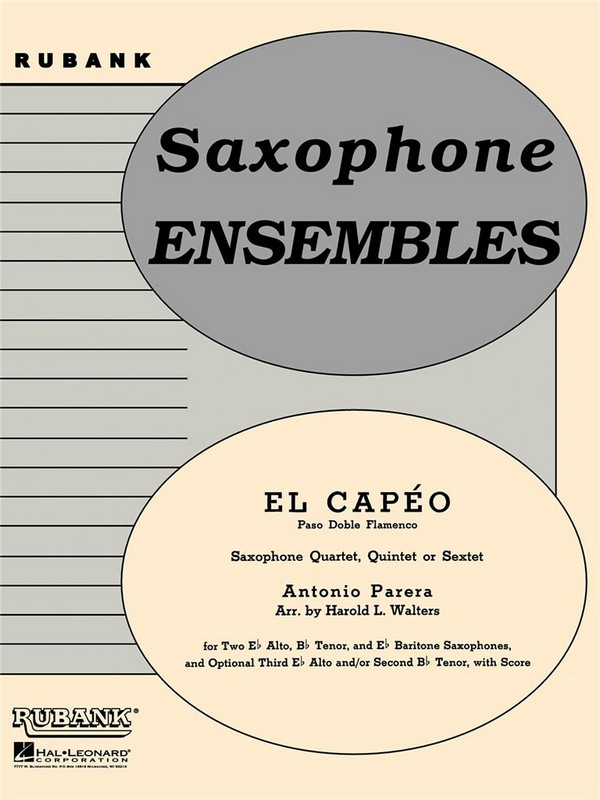 El Capeo for 4 saxophones  (AATB), and optional alto sax 3  and tenor sax 2,  score and parts