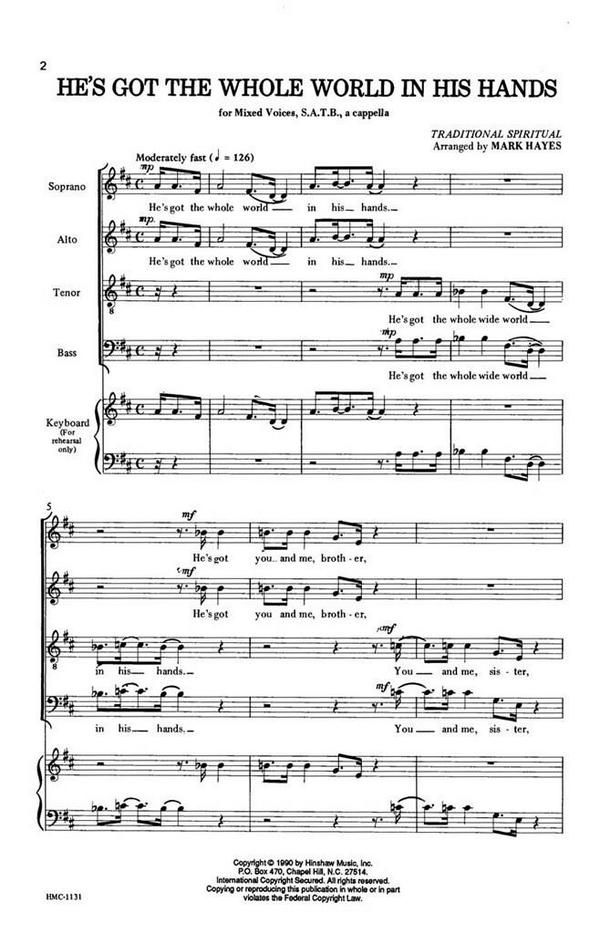 He's got the whole World in his Hands&nbsp;&nbsp;for mixed chorus&nbsp;&nbsp;score