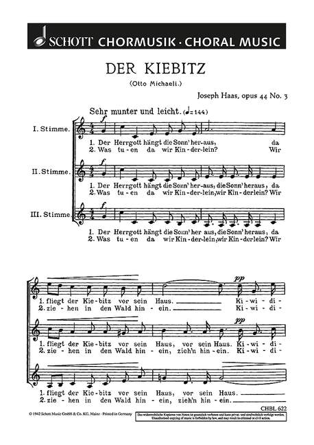 Sechs Lieder op. 44&nbsp;&nbsp;für Frauen- oder Kinderchor (SMezA)&nbsp;&nbsp;Chorpartitur
