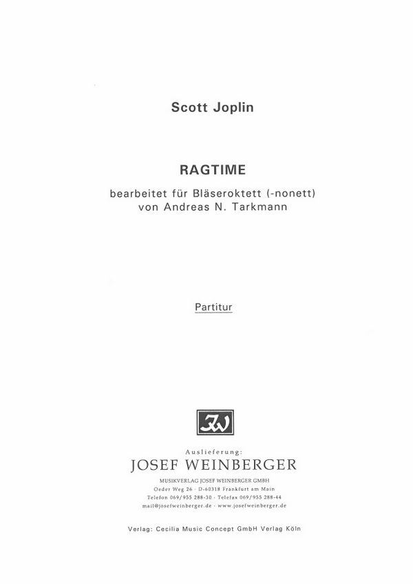 Ragtime  für Bläseroktett (-nonett)  Partitur und Stimmen