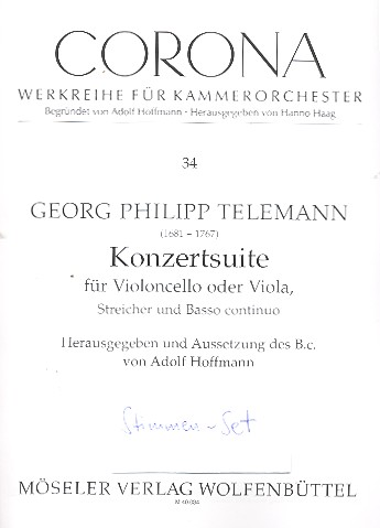 Konzertsuite TWV55:d6&nbsp;&nbsp;für Violoncello (Viola da gamba) und Streichorchester&nbsp;&nbsp;Stimmensatz (3-3-2-2-1)