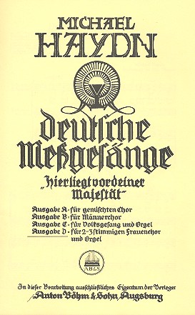 Deutsche Messgesänge Ausgabe D&nbsp;&nbsp;für Frauenchor und Orgel&nbsp;&nbsp;Partitur