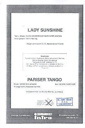 Lady Sunshine   und    Pariser Tango:  für Salonorchester  Stimmen