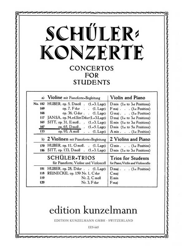 Schülerkonzert d-moll op.65  für Violine und Klavier (1.- 5. Lage)  