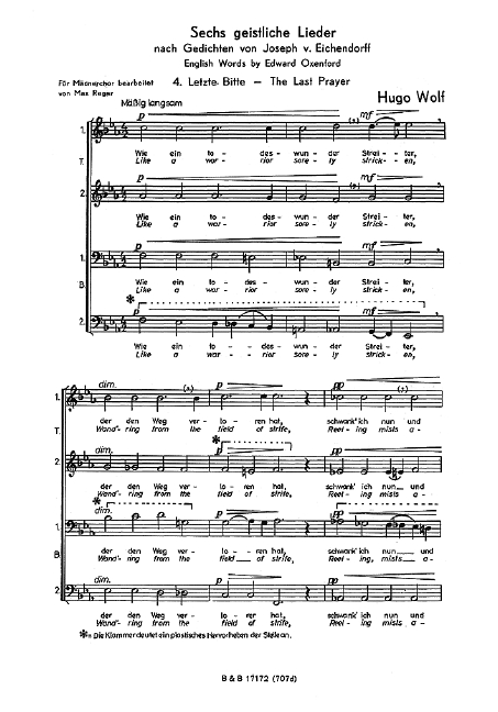 Letzte Bitte&nbsp;&nbsp;für Männerchor a cappella&nbsp;&nbsp;Partitur (en/dt)