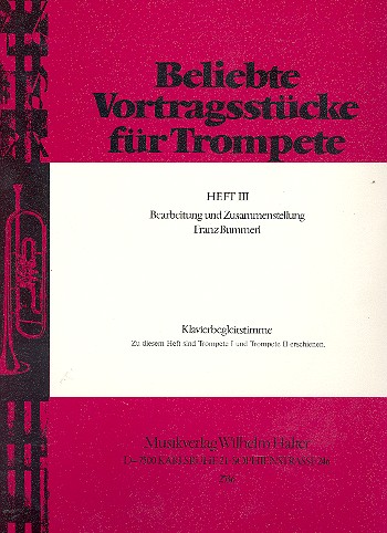 Beliebte Vortragsstücke Band 3  für Trompete (und Klavier)  Klavierbegleitung