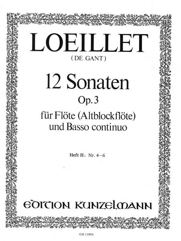12 Sonaten op.3 Band 2 (Nr.4-6)  für Flöte (Altblockflöte) und Bc  