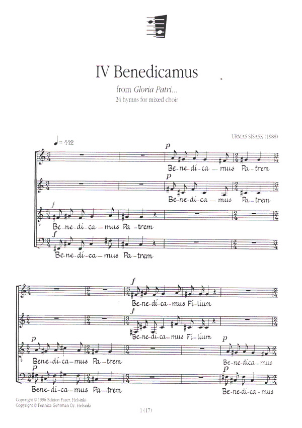 Benedicamus from Gloria Patri  for mixed chorus  chorus score