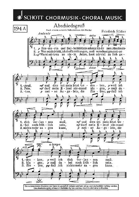 Abschiedsgruss / Untreue&nbsp;&nbsp;für Männerchor (TTBB)&nbsp;&nbsp;Chorpartitur