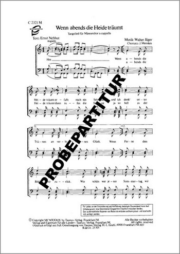 Wenn abends die Heide träumt&nbsp;&nbsp;für Männerchor a cappella&nbsp;&nbsp;Partitur