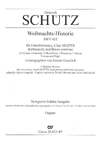 Weihnachts-Historie SWV435 für&nbsp;&nbsp;Soli, gem Chor (SSATTB) und Orchester&nbsp;&nbsp;Orgel