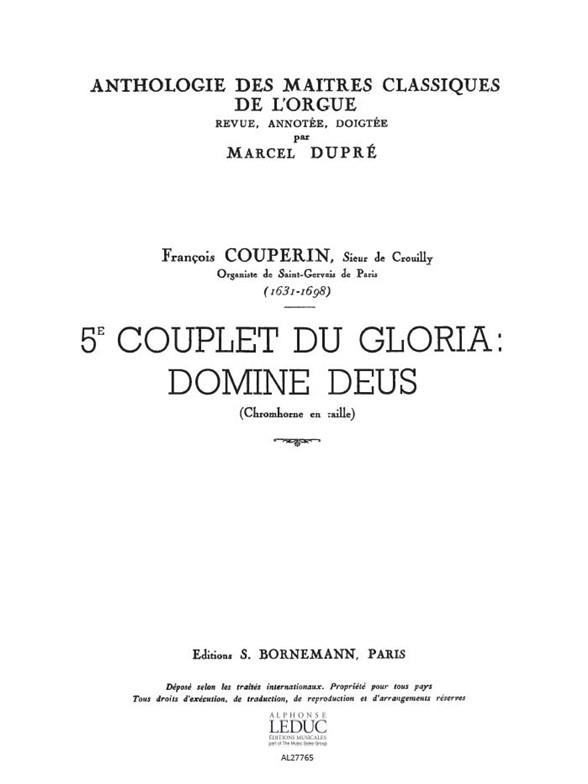 DOMINE DEUS COUPLET NO.5 DU GLORIA  POUR ORGUE  DUPRE, M., REV.