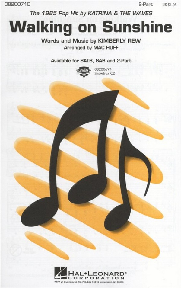 Walking on Sunshine for 2-part  chorus (SA) and piano,  score  