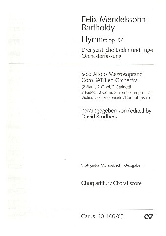 Hymne op.96 für Alt (Mezzo-Sopran)&nbsp;&nbsp;solo, gem Chor und Orchester&nbsp;&nbsp;Chorpartitur