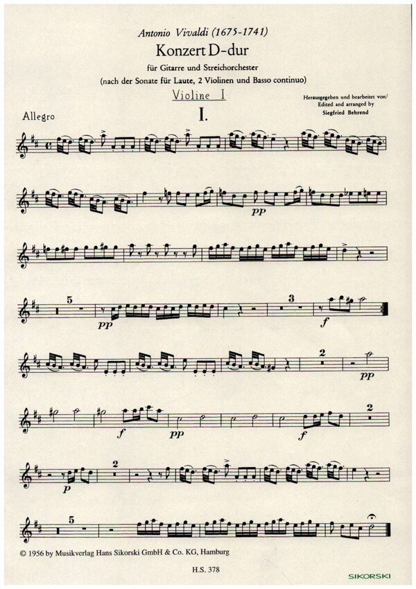 Konzert D-Dur R425&nbsp;&nbsp;für Gitarre und Streichorchester&nbsp;&nbsp;Streicherset (3-3-2-3)