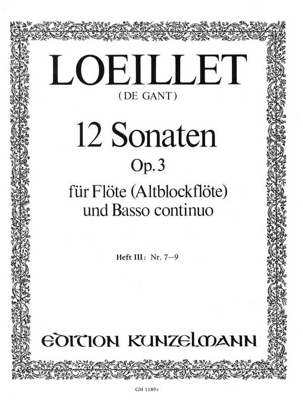 12 Sonaten op.3 Bd.3 (Nr.7-9)  für Flöte (Altblockflöte) und Bc  