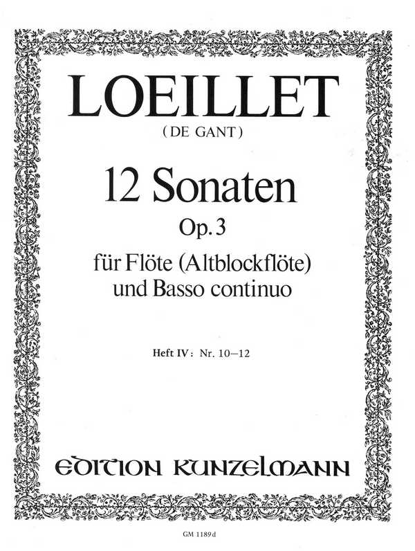 12 Sonaten op.3 Band 4 (Nr.10-12)  für Flöte (Altblockflöte) und Bc  