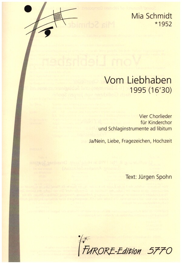 Vom Liebhaben  für 1-2stimmigen Kinderchor, Schlaginstrumente ad libitum  spohn, juergen, text