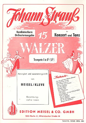 15 Walzer für Konzert und Tanz  für Salonorchester  Trompete 1