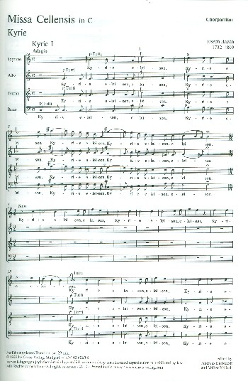 Missa cellensis C-Dur Hob.XXII:8&nbsp;&nbsp;für Soli, gem Chor und Orchester&nbsp;&nbsp;Chorpartitur (la)