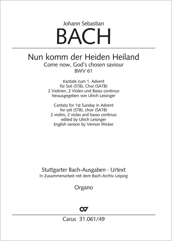 Nun komm der Heiden Heiland&nbsp;&nbsp;Kantate Nr.61 BWV61&nbsp;&nbsp;Orgelstimme