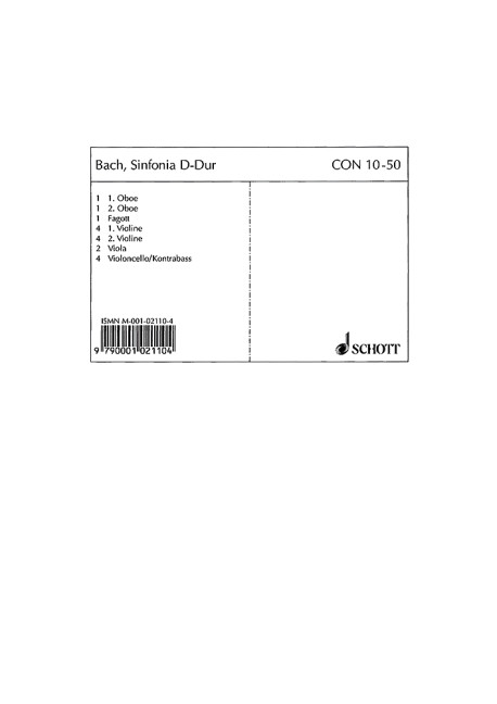 Sinfonia D-Dur aus BWV42&nbsp;&nbsp;für Orchester&nbsp;&nbsp;Stimmensatz (Harmonie und 4-4-2-4)