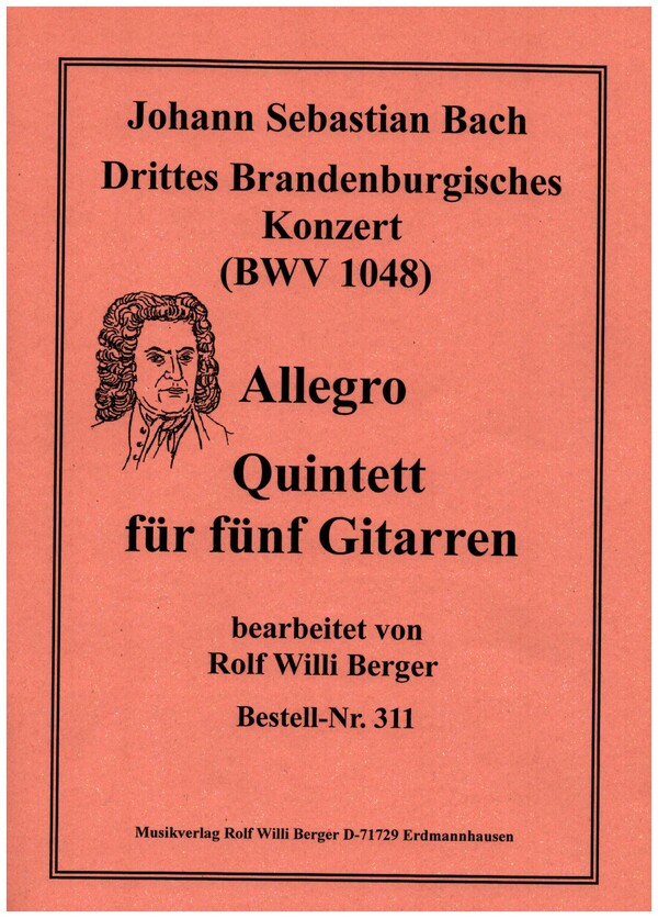 Brandenburgisches Konzert Nr.3&nbsp;&nbsp;BWV1048 Satz 3 für 5 Gitarren&nbsp;&nbsp;Partitur und Stimmen