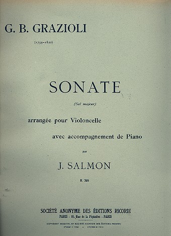 Sonate sol majeur pour violoncelle  et piano  